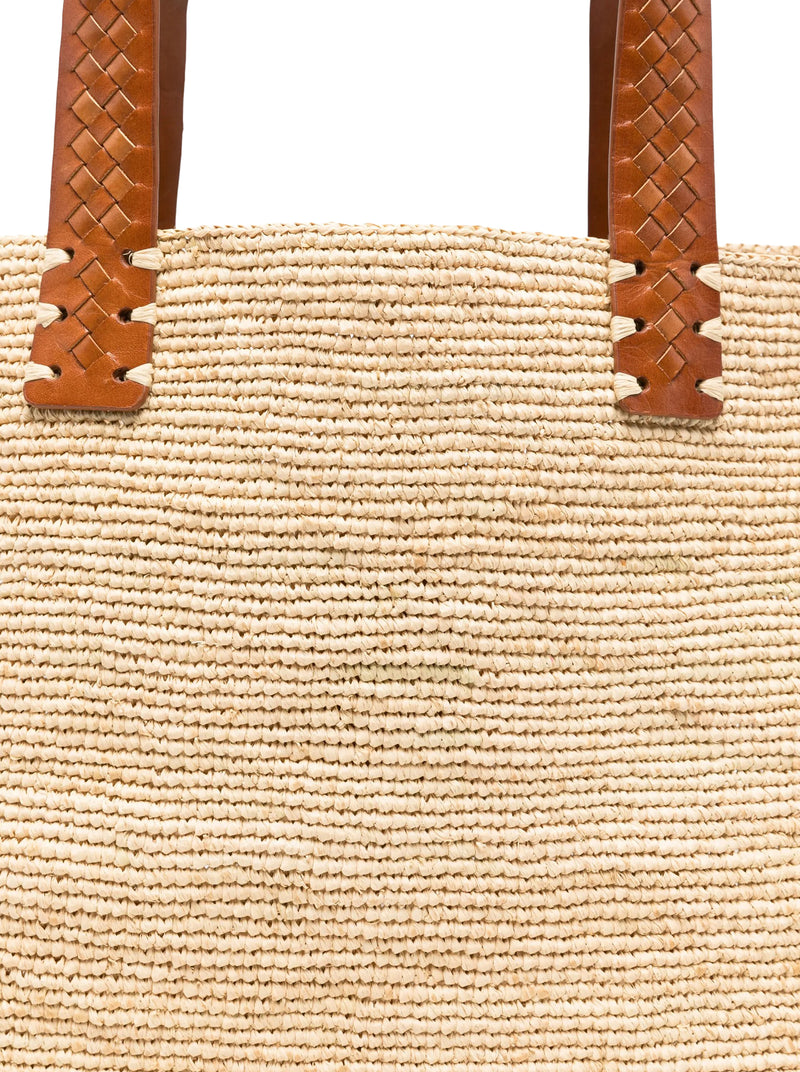 CHLOE` RAFFIA TOTE BAG WITH LEATHER DETAILS