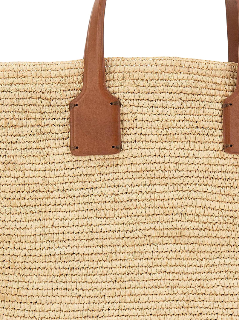 SACHA RAFFIA HANDBAG WITH LEATHER INSERTS