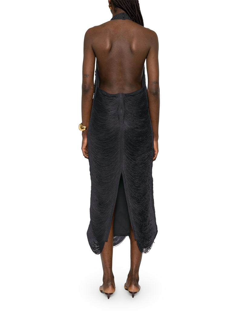 BERYL LONG DRESS WITH FRINGES AND HALTER NECKLINE