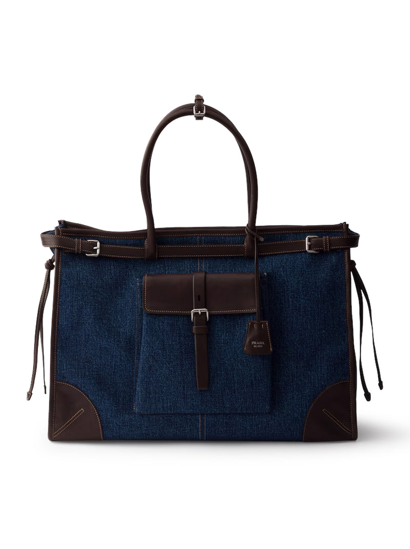 PRADA BONNIE SHOPPING BAG IN DENIM AND LEATHER