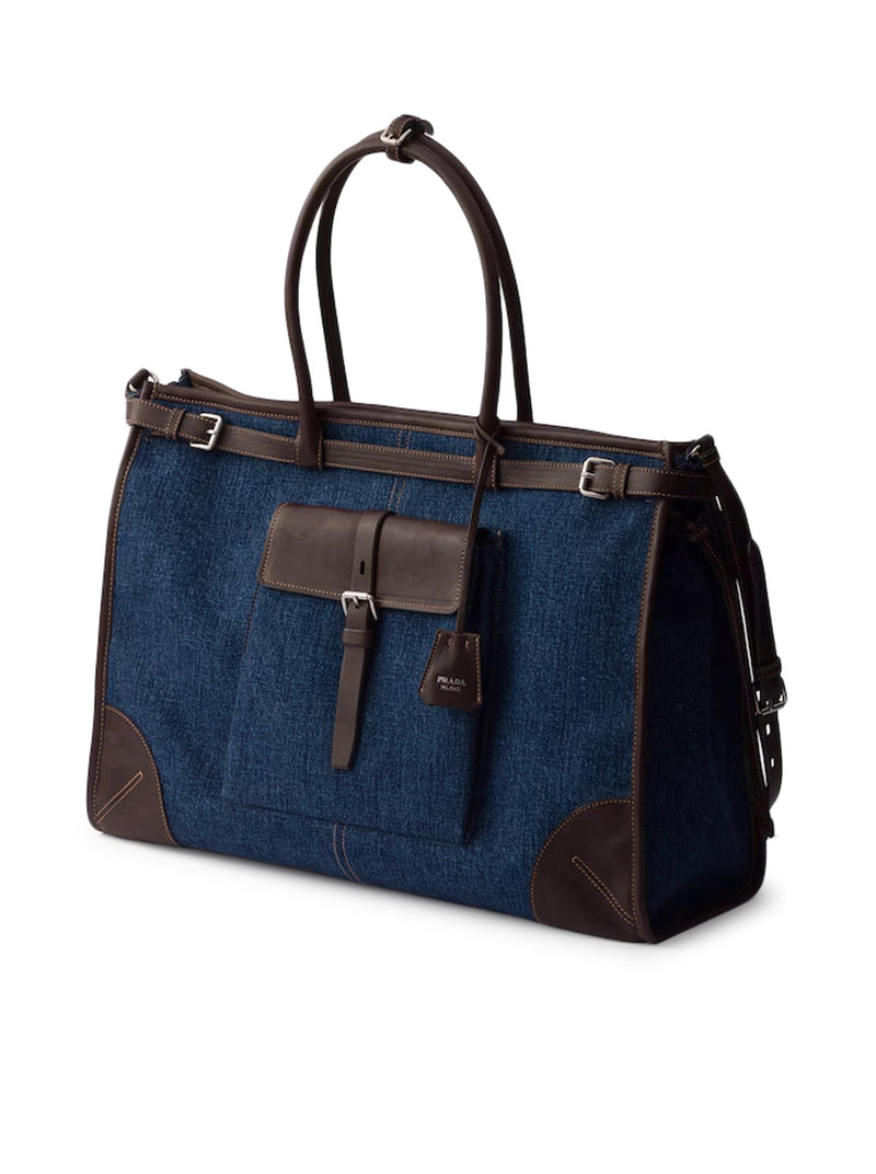 PRADA BONNIE SHOPPING BAG IN DENIM AND LEATHER