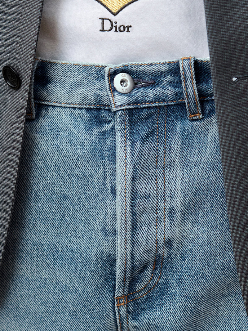 LONG REGULAR FIT JEANS IN BLUE COTTON TWILL