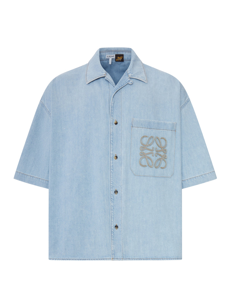SHORT-SLEEVED DENIM SHIRT WITH ANAGRAM EMBROIDERY