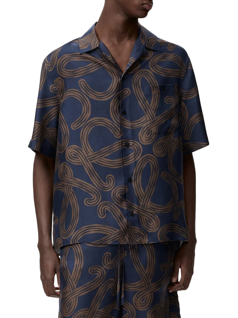 SHORT-SLEEVED SILK TWILL SHIRT WITH ALL-OVER ANAGRAM PRINT