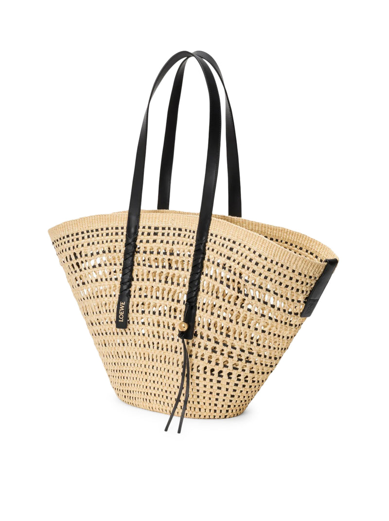 LARGE BRAID BASKET BAG IN IRACA PALM AND CALFSKIN