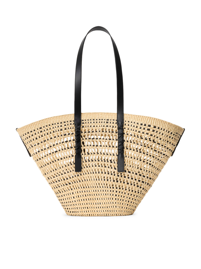 LARGE BRAID BASKET BAG IN IRACA PALM AND CALFSKIN