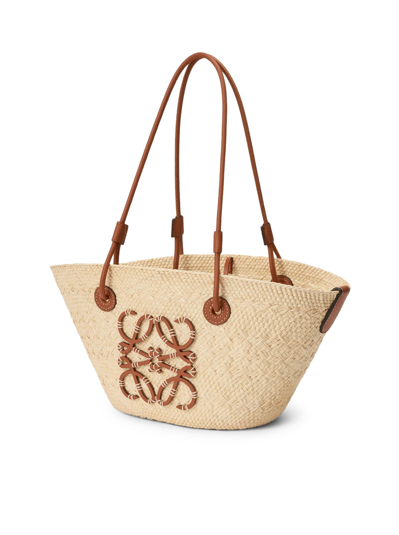 SMALL ANAGRAM BASKET BAG IN IRACA PALM AND CALFSKIN