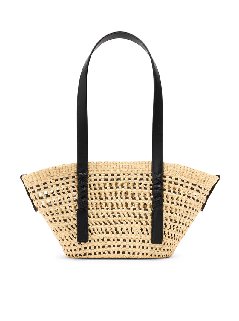 SMALL WOVEN BASKET MADE OF IRACA PALM AND CALFSKIN