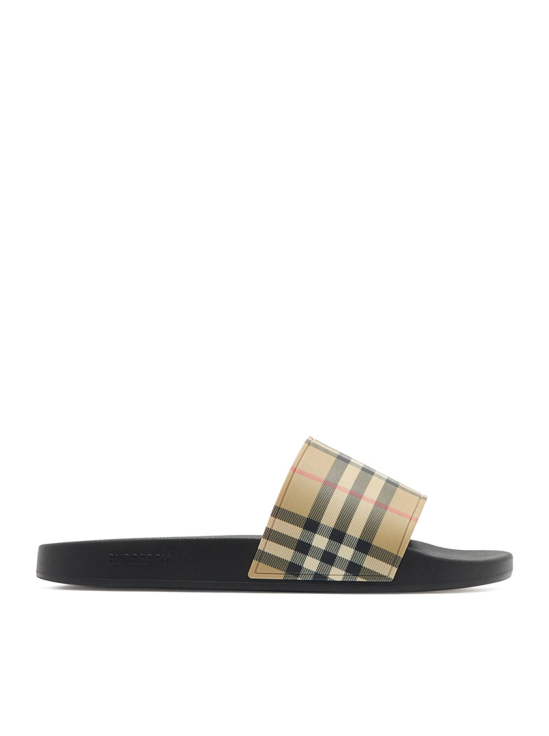 SLIPPERS WITH CHECK PRINT BAND