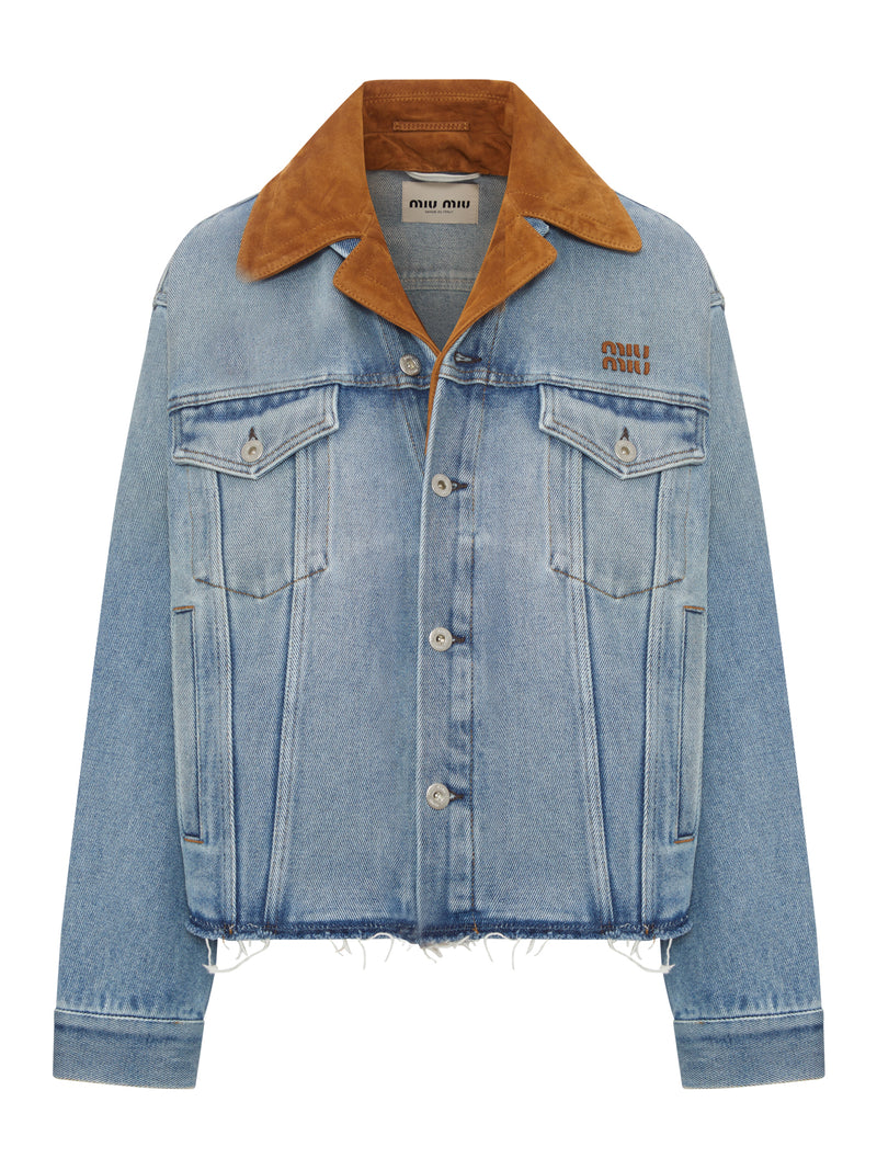 BLOUSON IN WASHED DENIM AND SUEDE