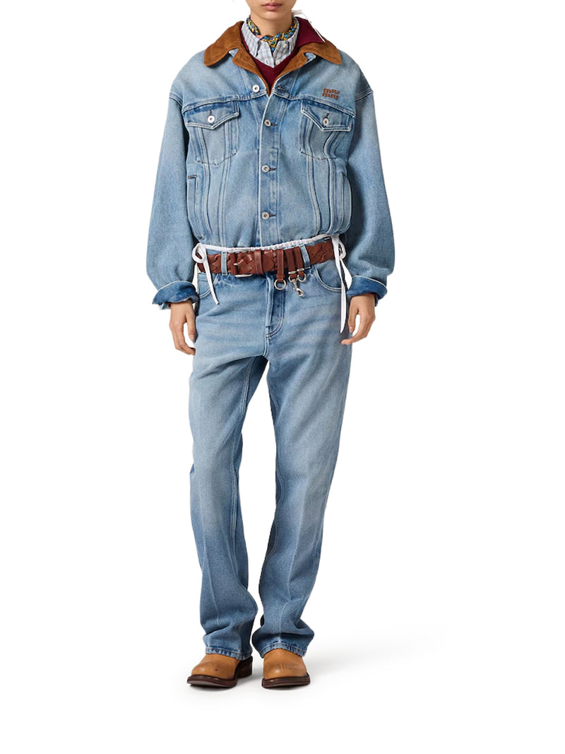 BLOUSON IN WASHED DENIM AND SUEDE