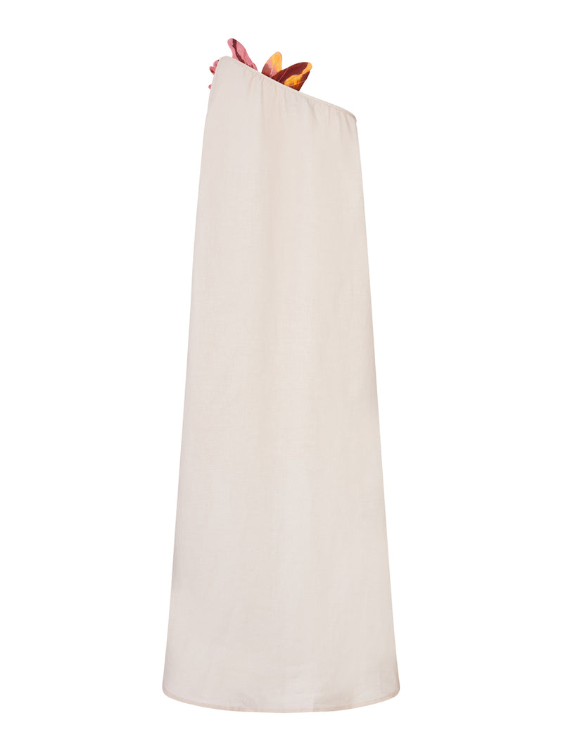 LONG DRESS WITH FLORAL PRINT AND MAXI APPLICATION