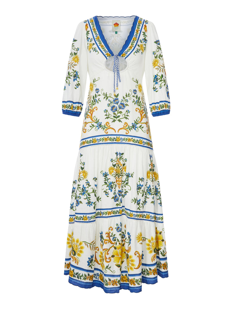 LONG DRESS WITH FLORAL PRINT AND THREE-QUARTER SLEEVES
