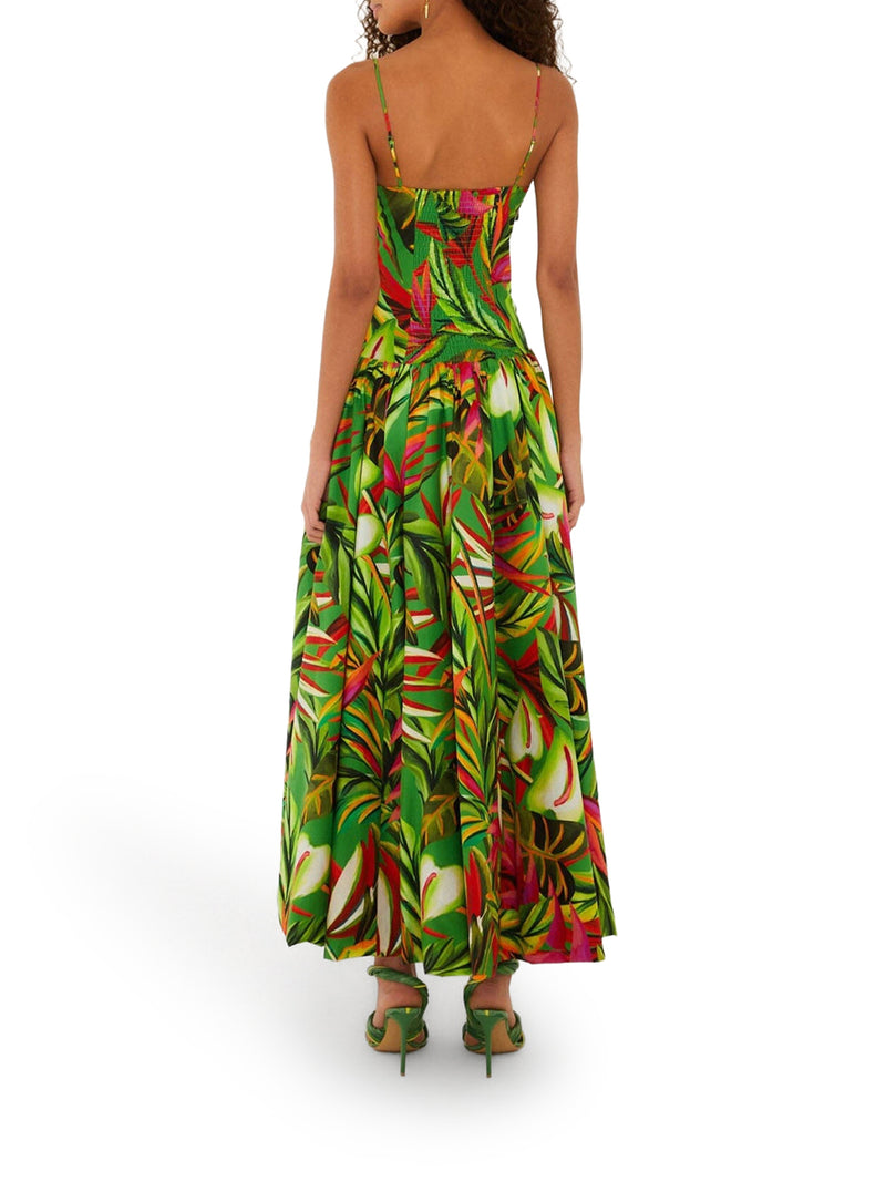 LONG TROPICAL DRESS WITH THIN STRAPS
