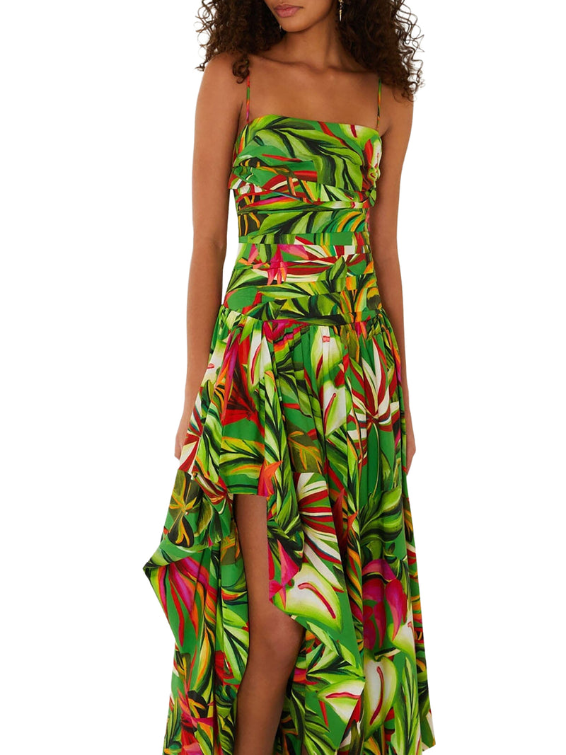 LONG TROPICAL DRESS WITH THIN STRAPS