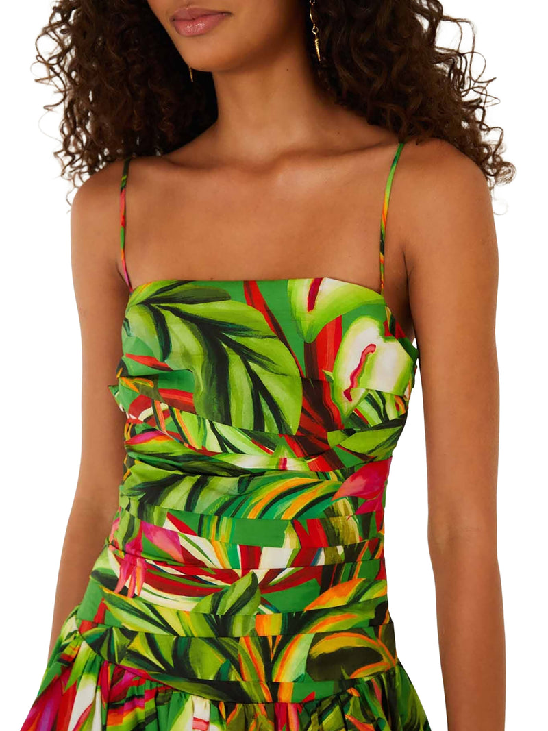 LONG TROPICAL DRESS WITH THIN STRAPS