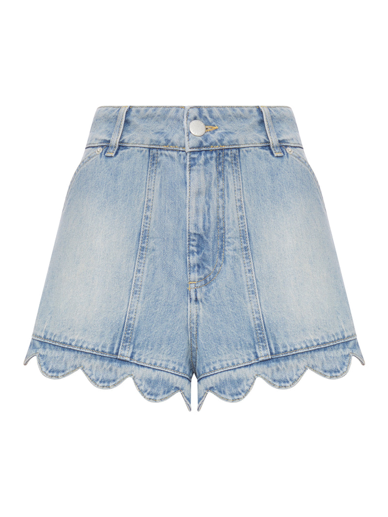 DENIM SHORTS WITH SCALLOPED EDGE