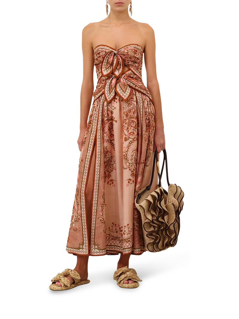 ASTER SILK MIDI DRESS WITH CUT-OUT INSERT AND BOWS
