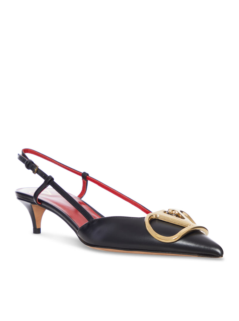 LEATHER SLINGBACK PUMPS WITH V LOGO DETAIL