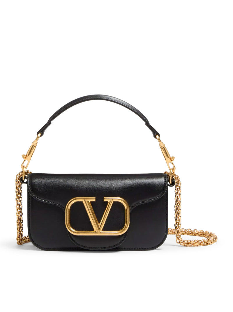 SMALL LOCO SHOULDER BAG IN CALFSKIN WITH ANTIQUE GOLD-TONE LOGO