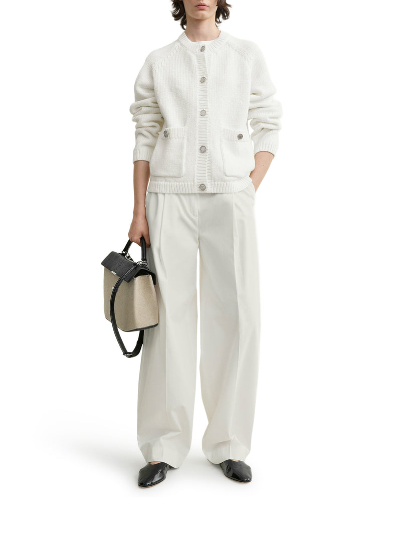 WHITE COTTON CARDIGAN WITH HAMMERED-EFFECT BUTTONS