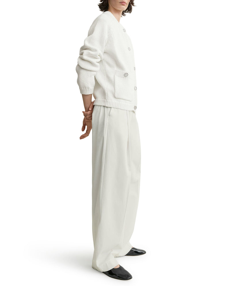 WHITE COTTON CARDIGAN WITH HAMMERED-EFFECT BUTTONS