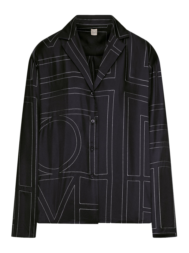 SILK SHIRT WITH MONOGRAM EMBROIDERY