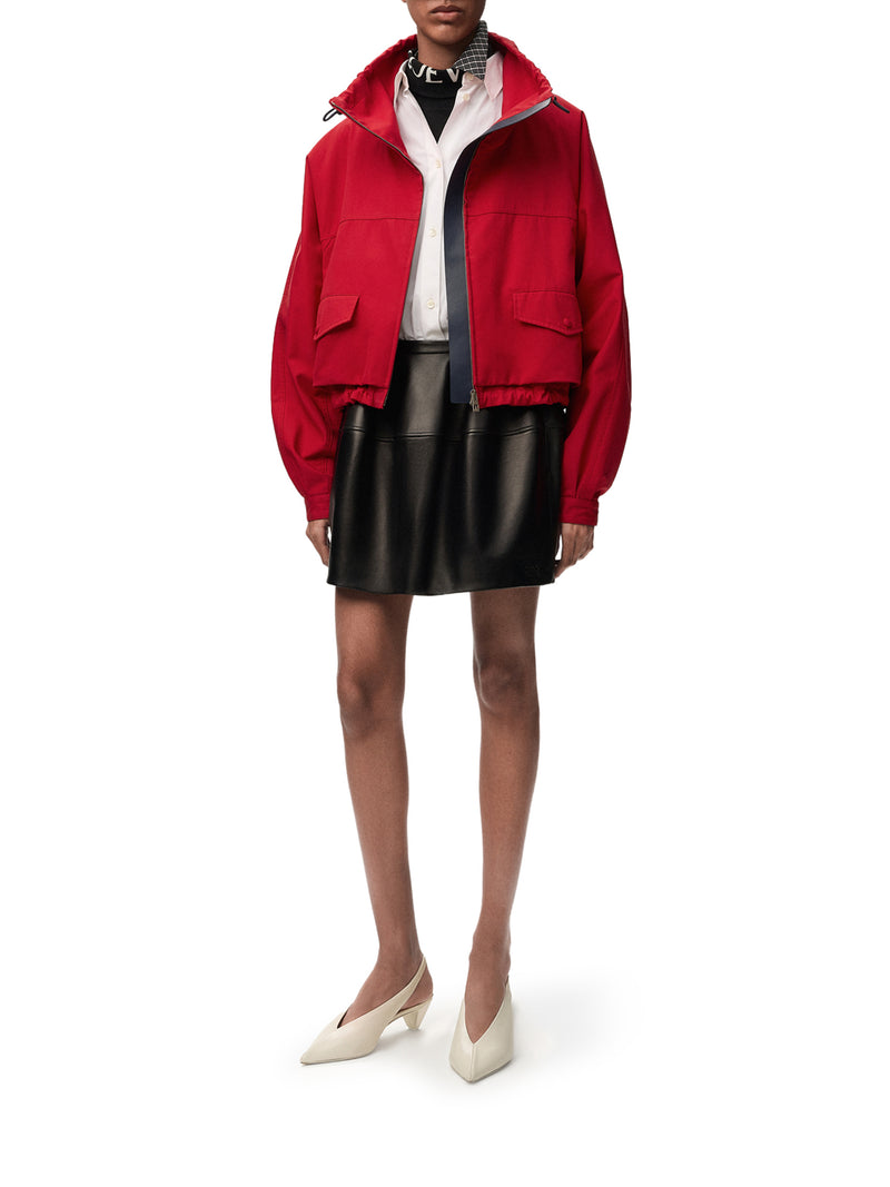 COTTON AND SILK GABARDINE JACKET WITH CONTRASTING LEATHER DETAILS
