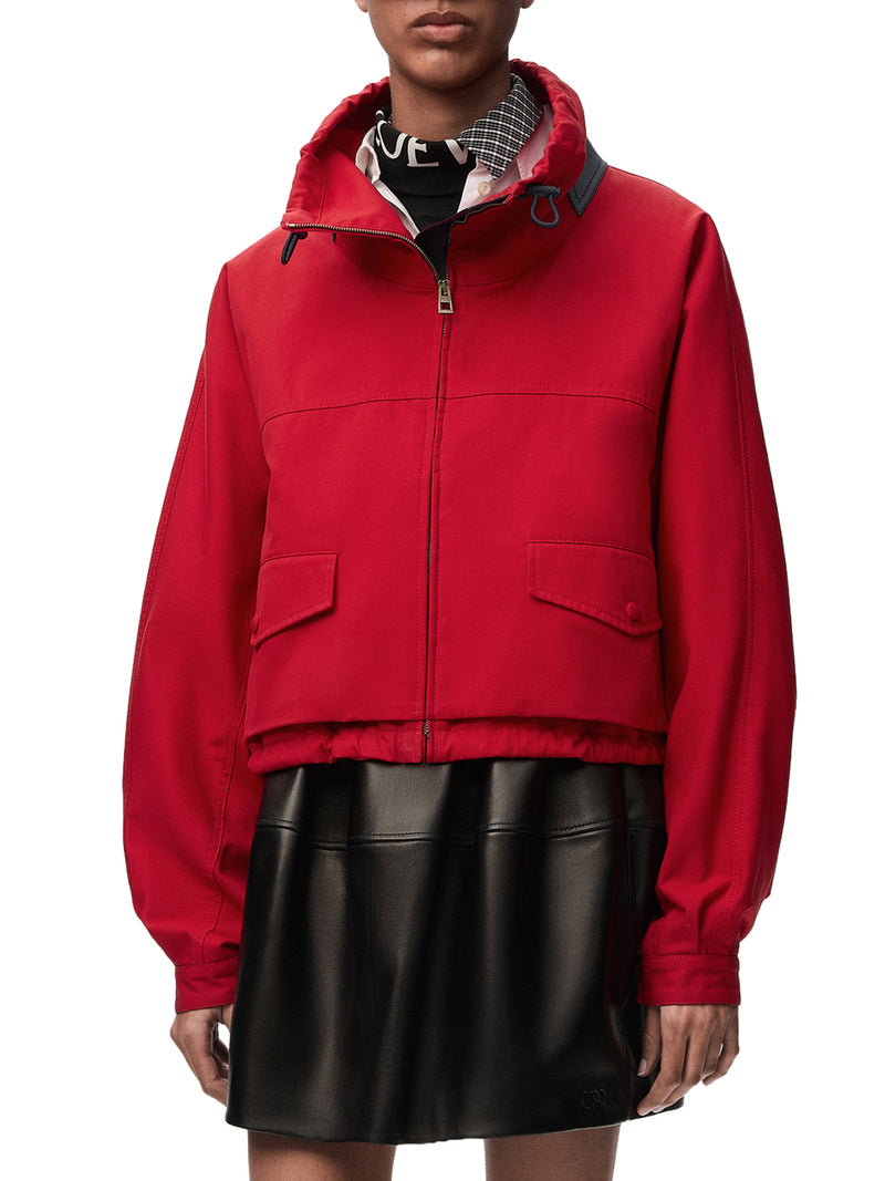 COTTON AND SILK GABARDINE JACKET WITH CONTRASTING LEATHER DETAILS