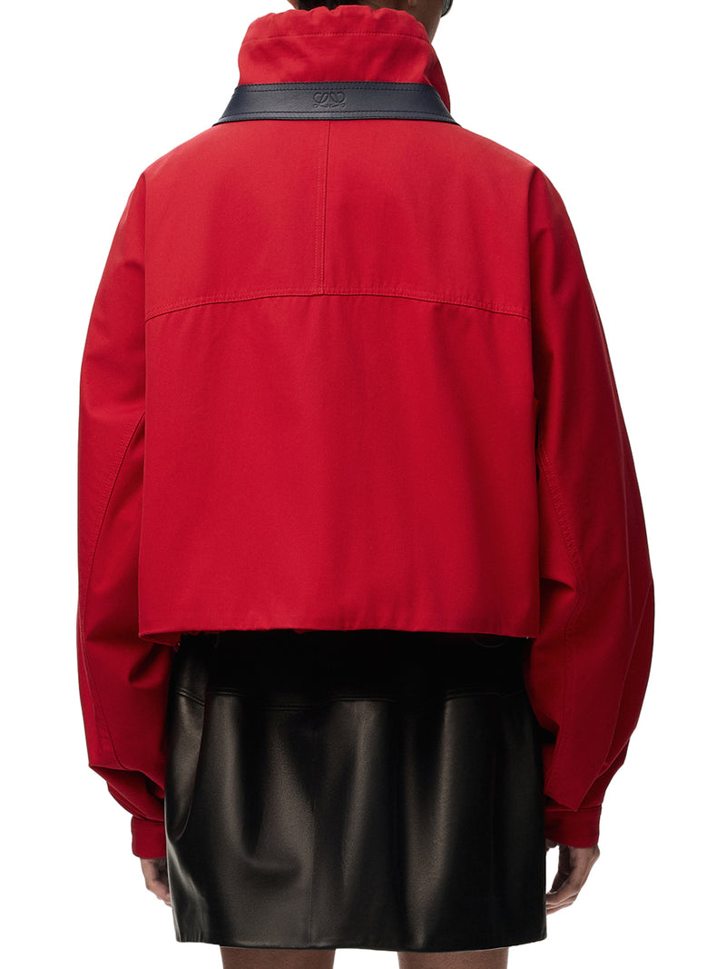 COTTON AND SILK GABARDINE JACKET WITH CONTRASTING LEATHER DETAILS