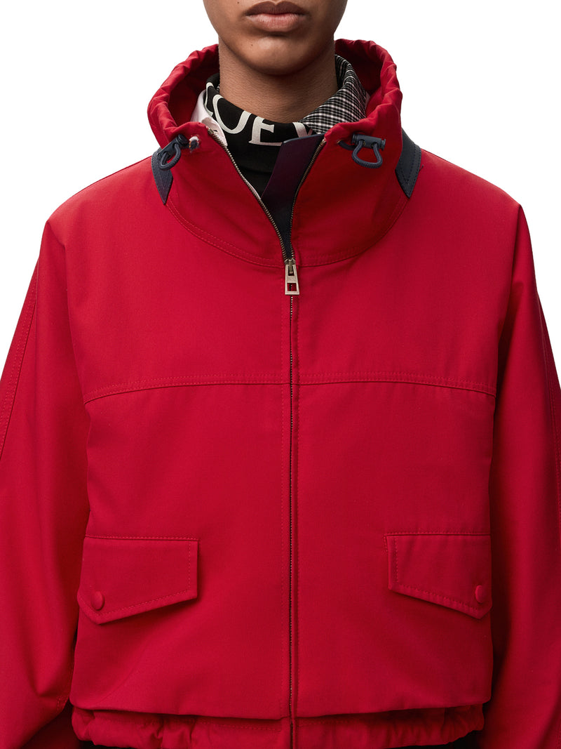 COTTON AND SILK GABARDINE JACKET WITH CONTRASTING LEATHER DETAILS