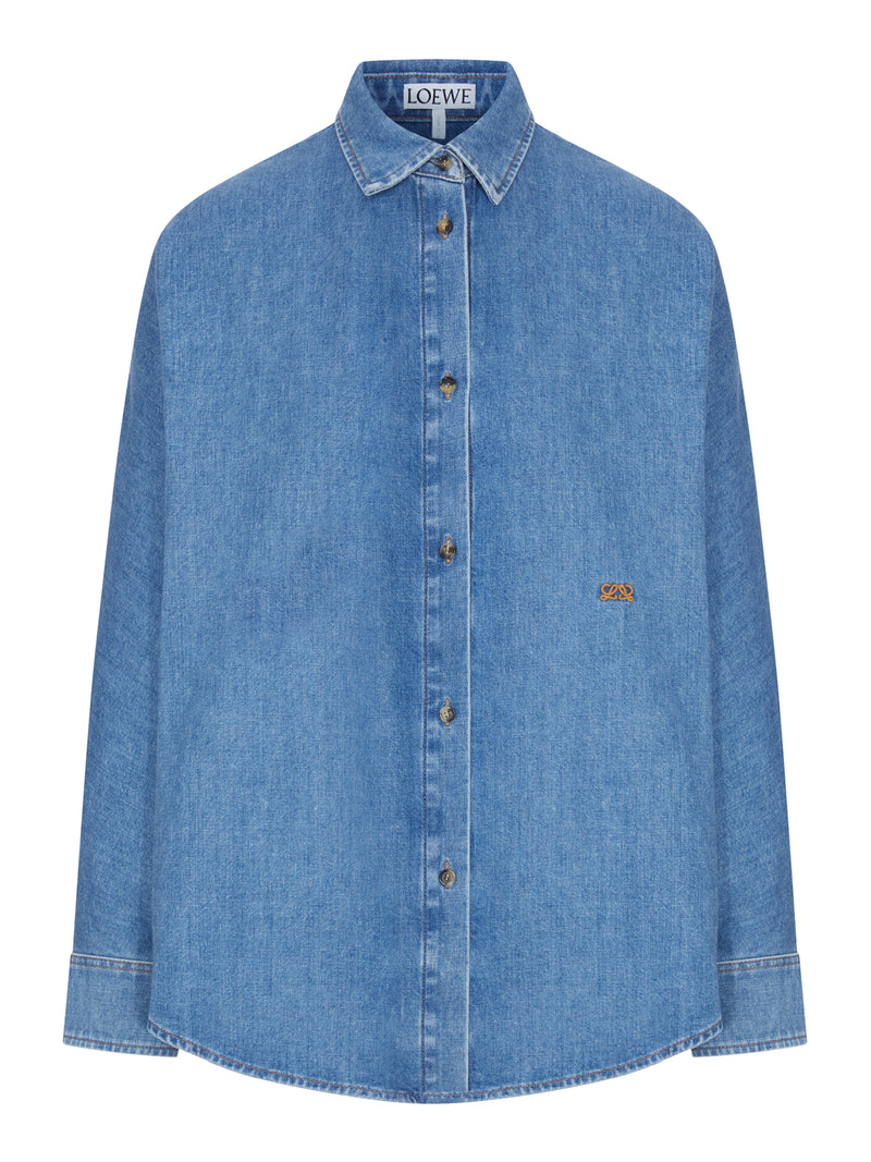 LIGHTWEIGHT WASHED COTTON DENIM SHIRT WITH BATWING SLEEVES