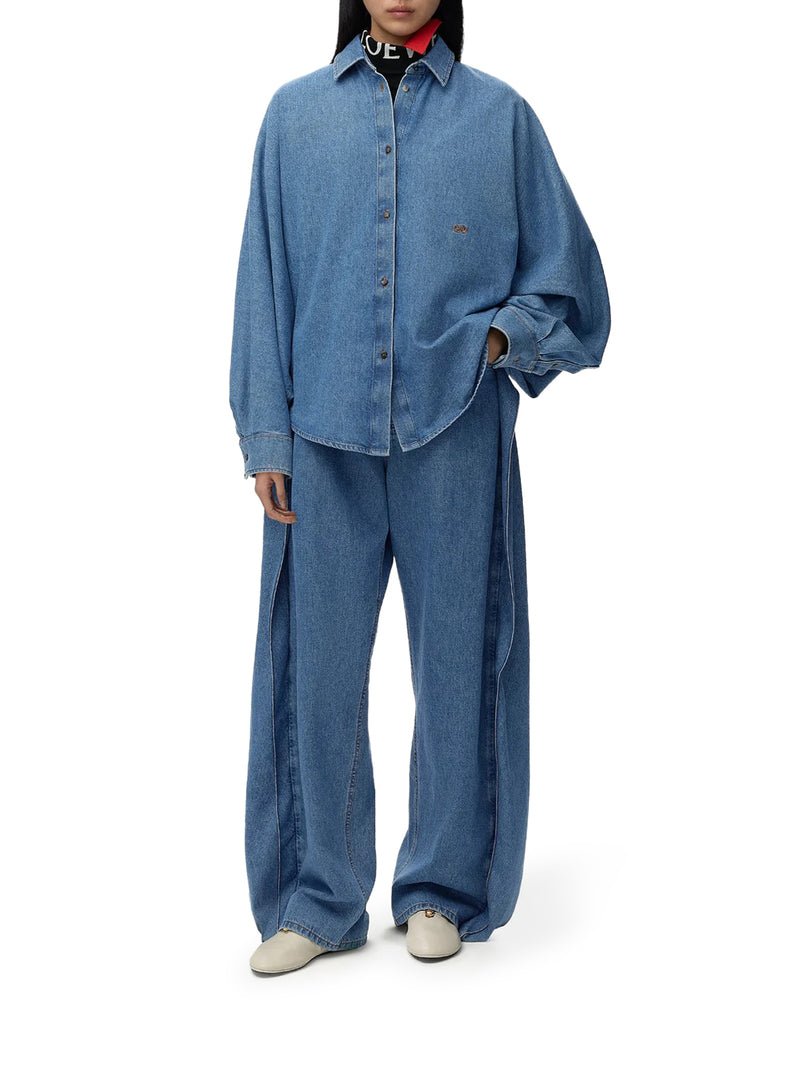 LIGHTWEIGHT WASHED COTTON DENIM SHIRT WITH BATWING SLEEVES