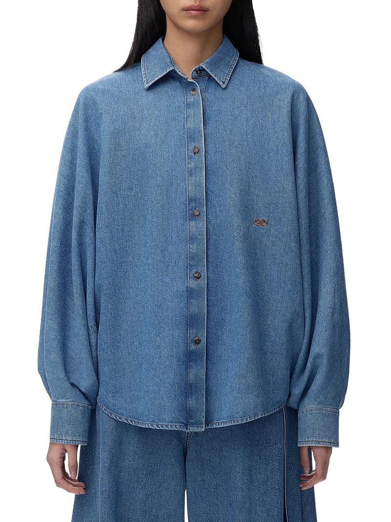 LIGHTWEIGHT WASHED COTTON DENIM SHIRT WITH BATWING SLEEVES