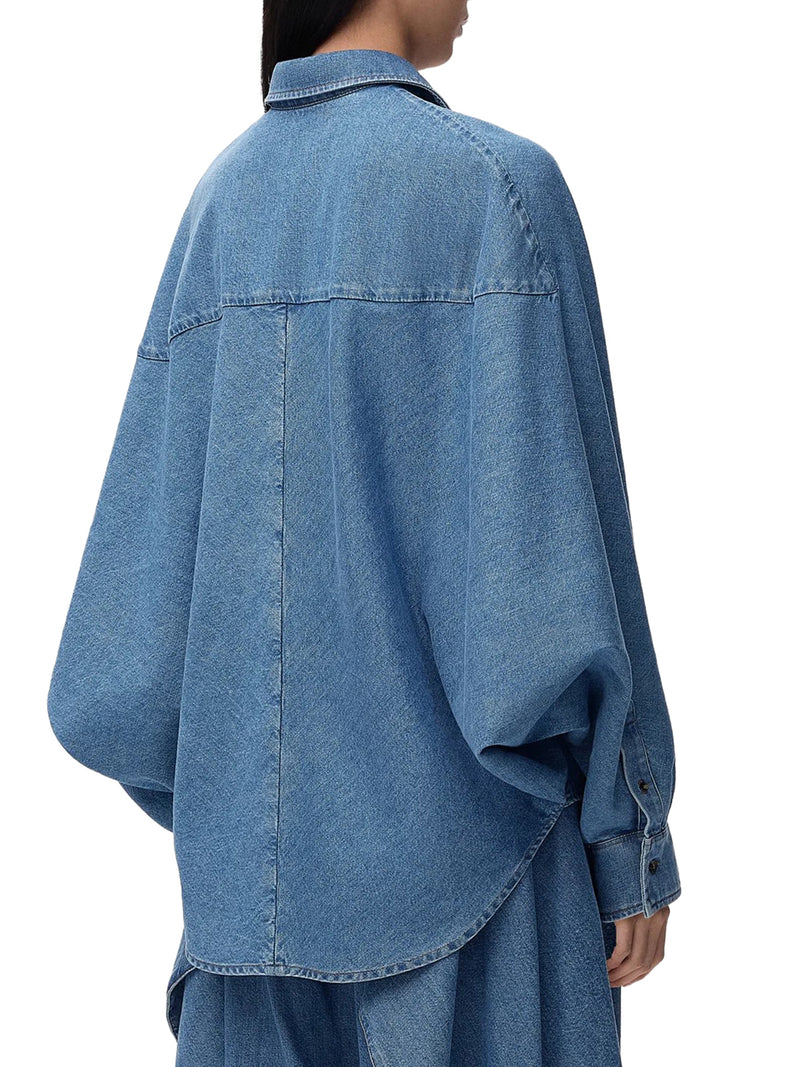 LIGHTWEIGHT WASHED COTTON DENIM SHIRT WITH BATWING SLEEVES