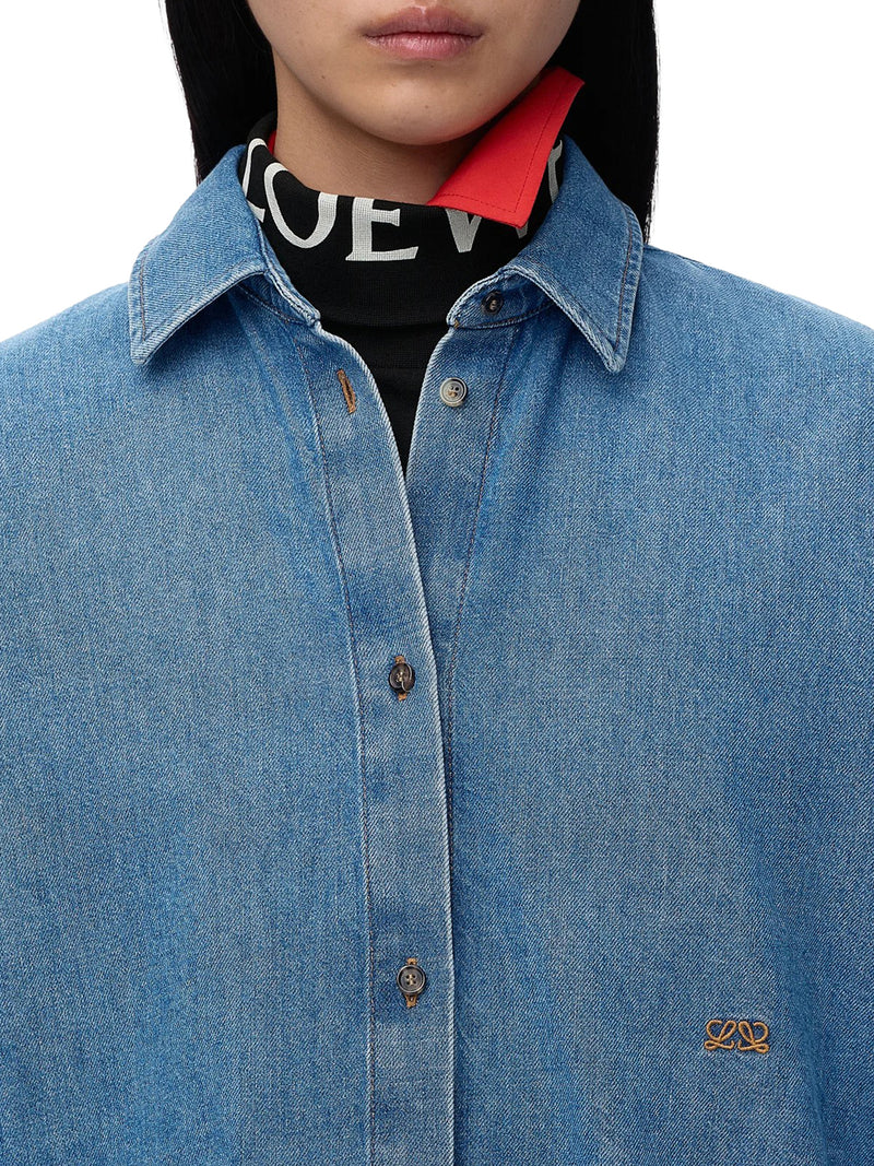 LIGHTWEIGHT WASHED COTTON DENIM SHIRT WITH BATWING SLEEVES