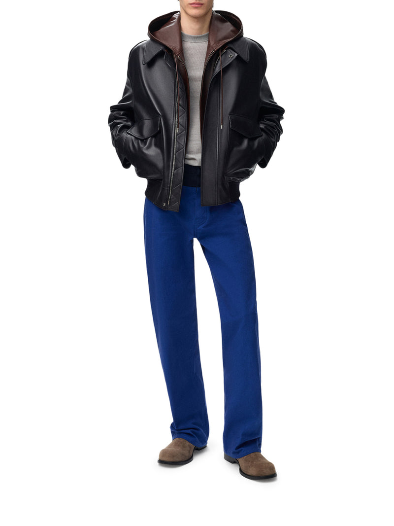 LAMBSKIN NAPPA JACKET WITH A CONTRASTING HOOD