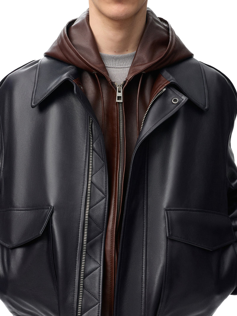 LAMBSKIN NAPPA JACKET WITH A CONTRASTING HOOD