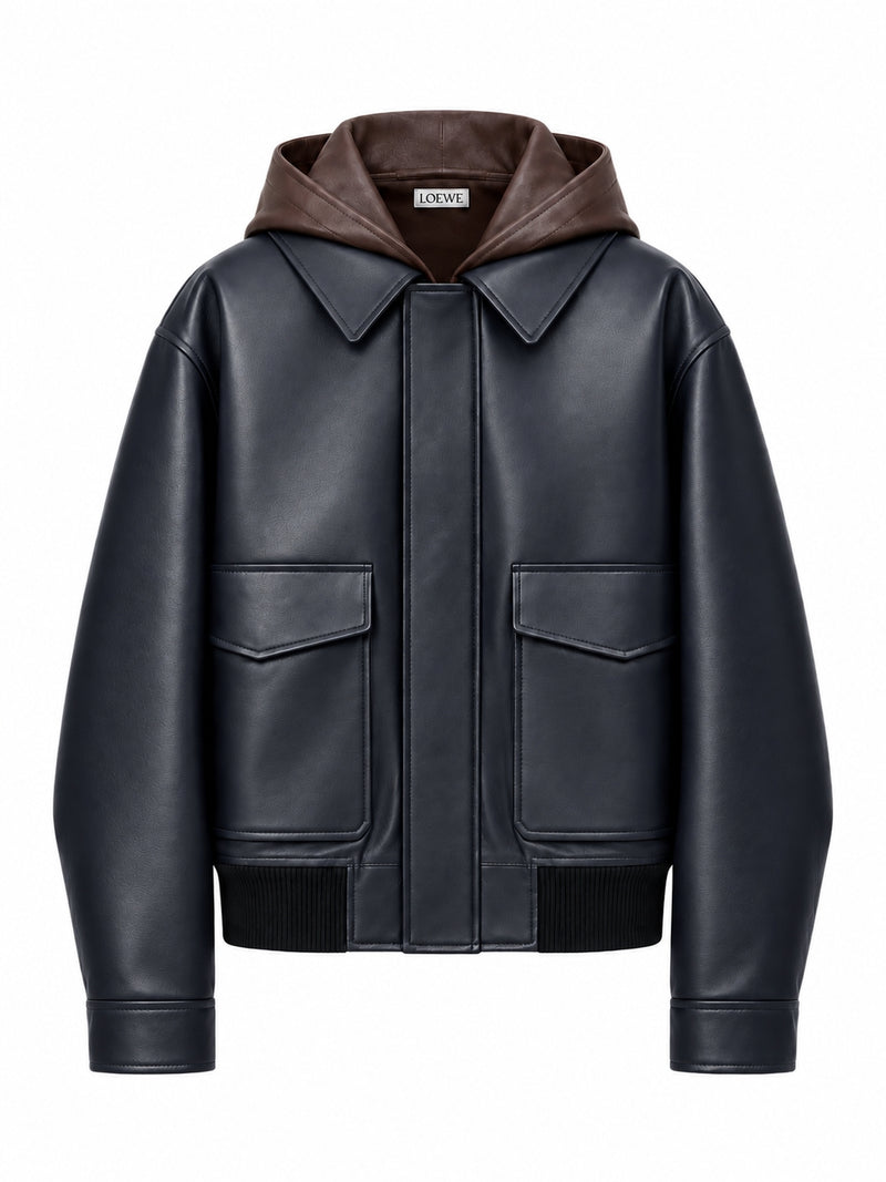 LAMBSKIN NAPPA JACKET WITH A CONTRASTING HOOD