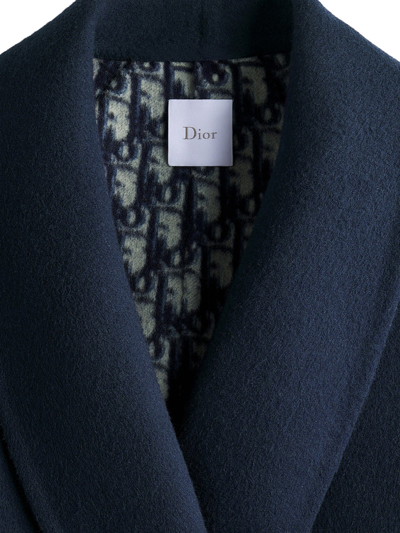 NAVY BLUE DOUBLE-FACE VIRGIN WOOL AND SILK BELT COAT