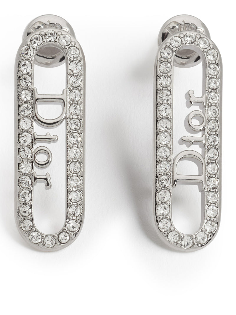 SILVER-PLATED METAL LINK EARRINGS WITH CRYSTALS