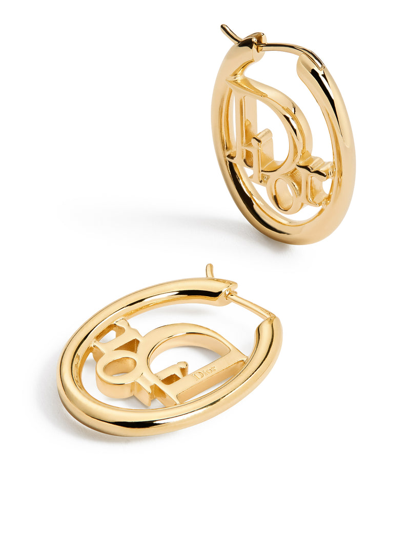 DIOR OBLIQUE HOOP EARRINGS IN GOLD-FINISH METAL