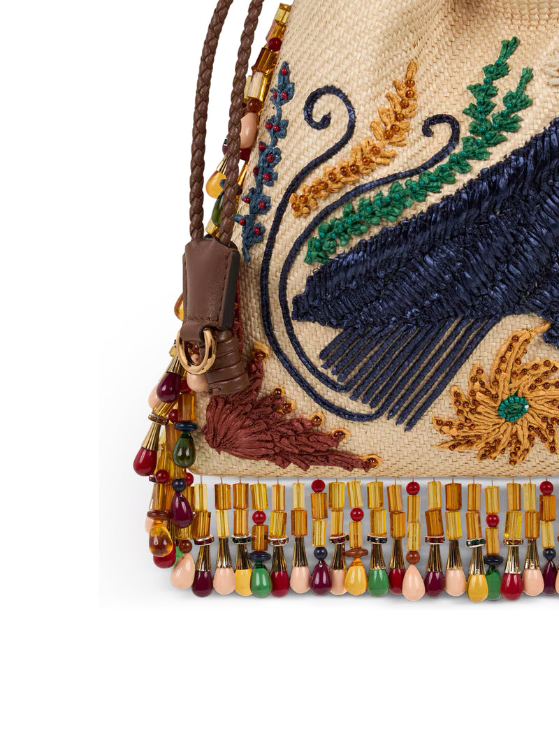 ETRO X TABBY BOOTH SMALL KALISPERA RAFFIA BAG WITH EMBROIDERY AND BEADS