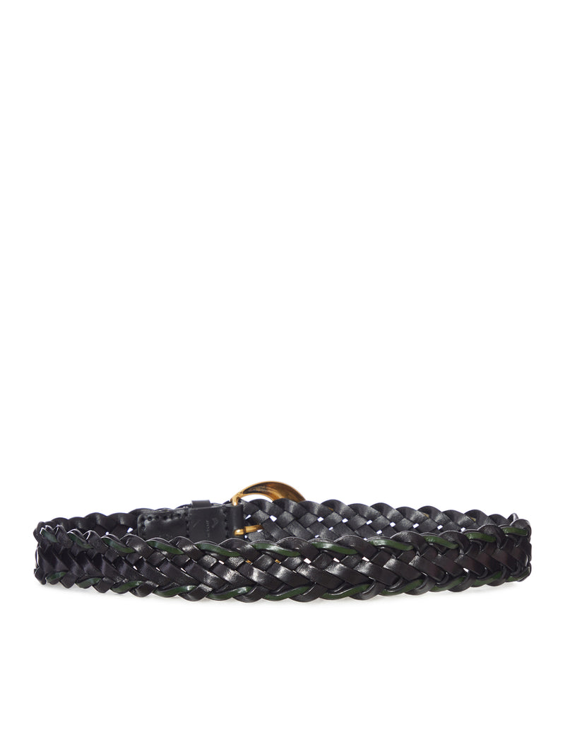 WOVEN LEATHER BELT WITH GOLD BUCKLE