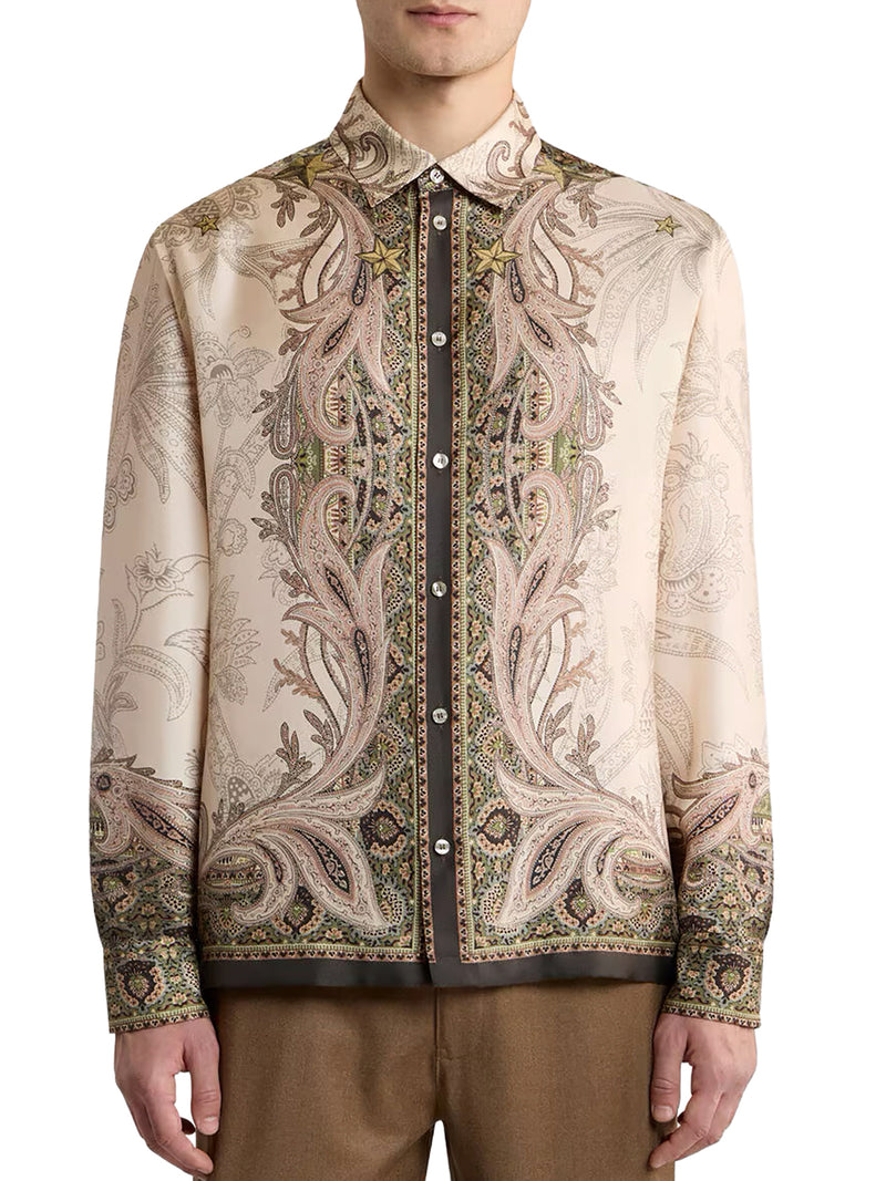 SILK TWILL SHIRT WITH PLACED PEGASUS PRINT