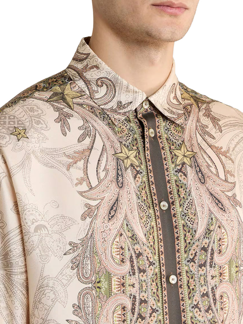 SILK TWILL SHIRT WITH PLACED PEGASUS PRINT
