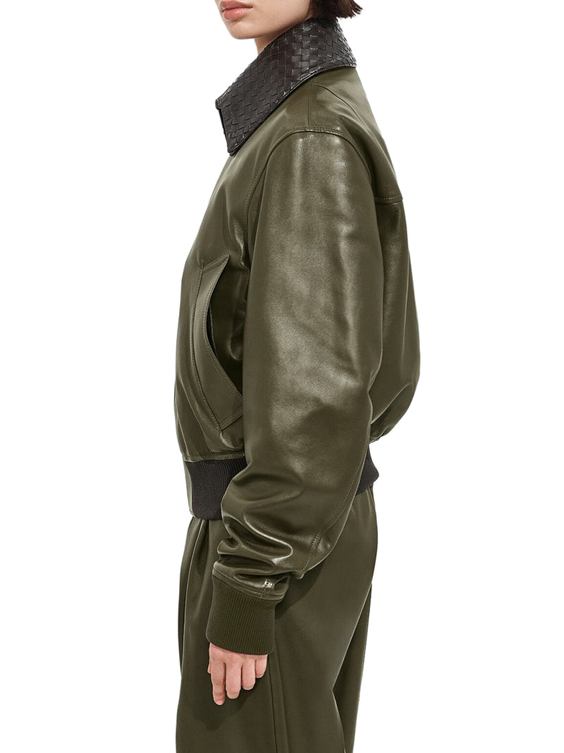 GLOSSY LAMBSKIN JACKET WITH A DETACHABLE BRAIDED COLLAR