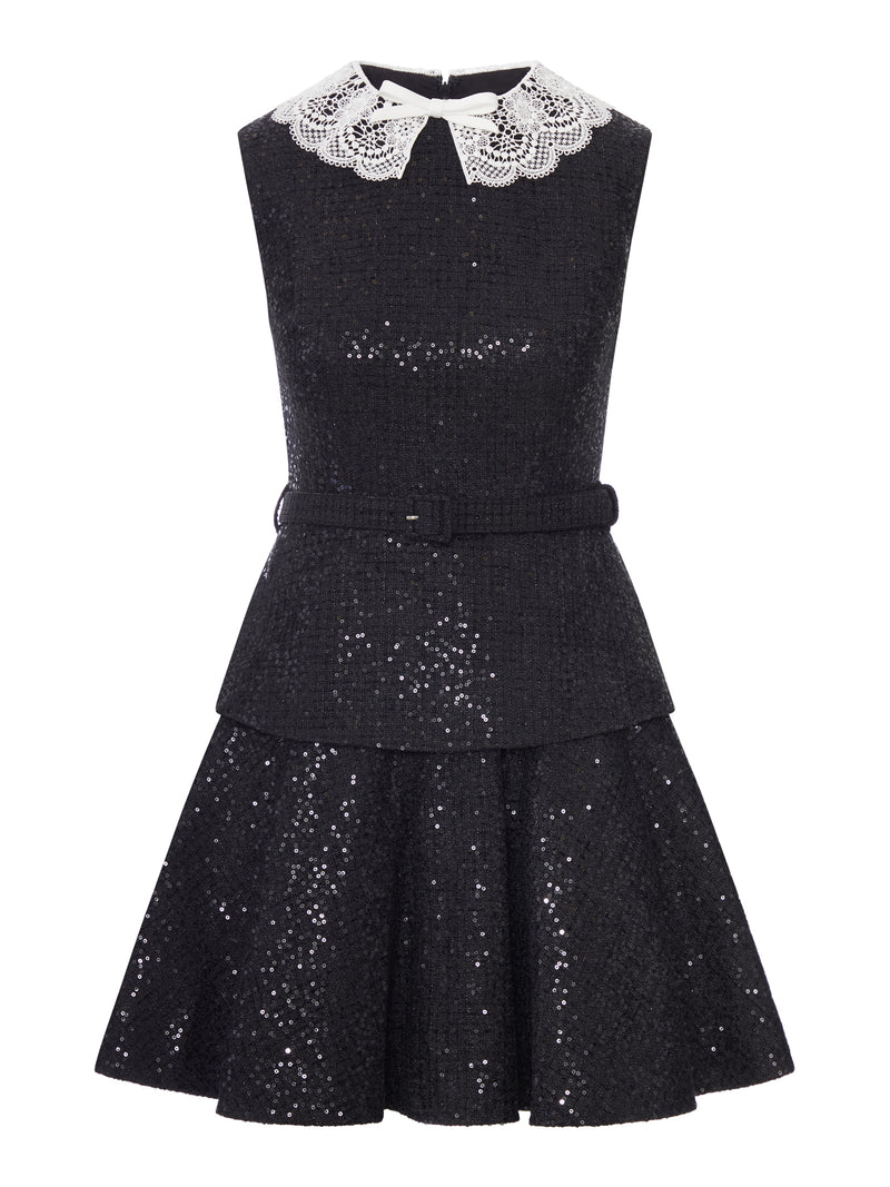 BLACK SEQUIN BOUCLE MINI DRESS