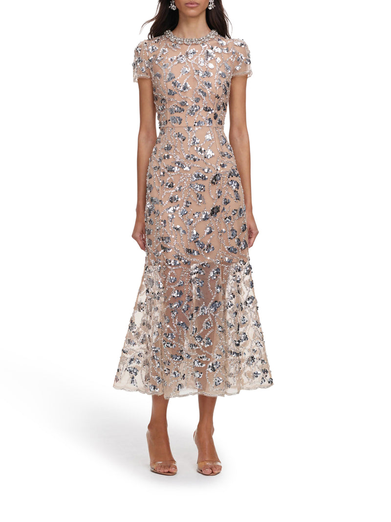 MIDI DRESS EMBELLISHED WITH SILVER SEQUINS