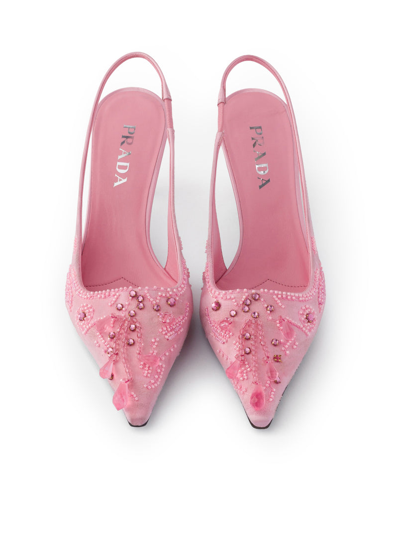 SATIN SLINGBACK PUMPS WITH EMBROIDERY